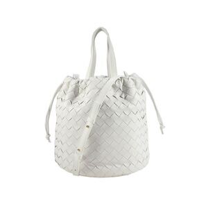 Bottega Veneta Womens Intrecciato Leather Castello Bucket Bag Handbag White